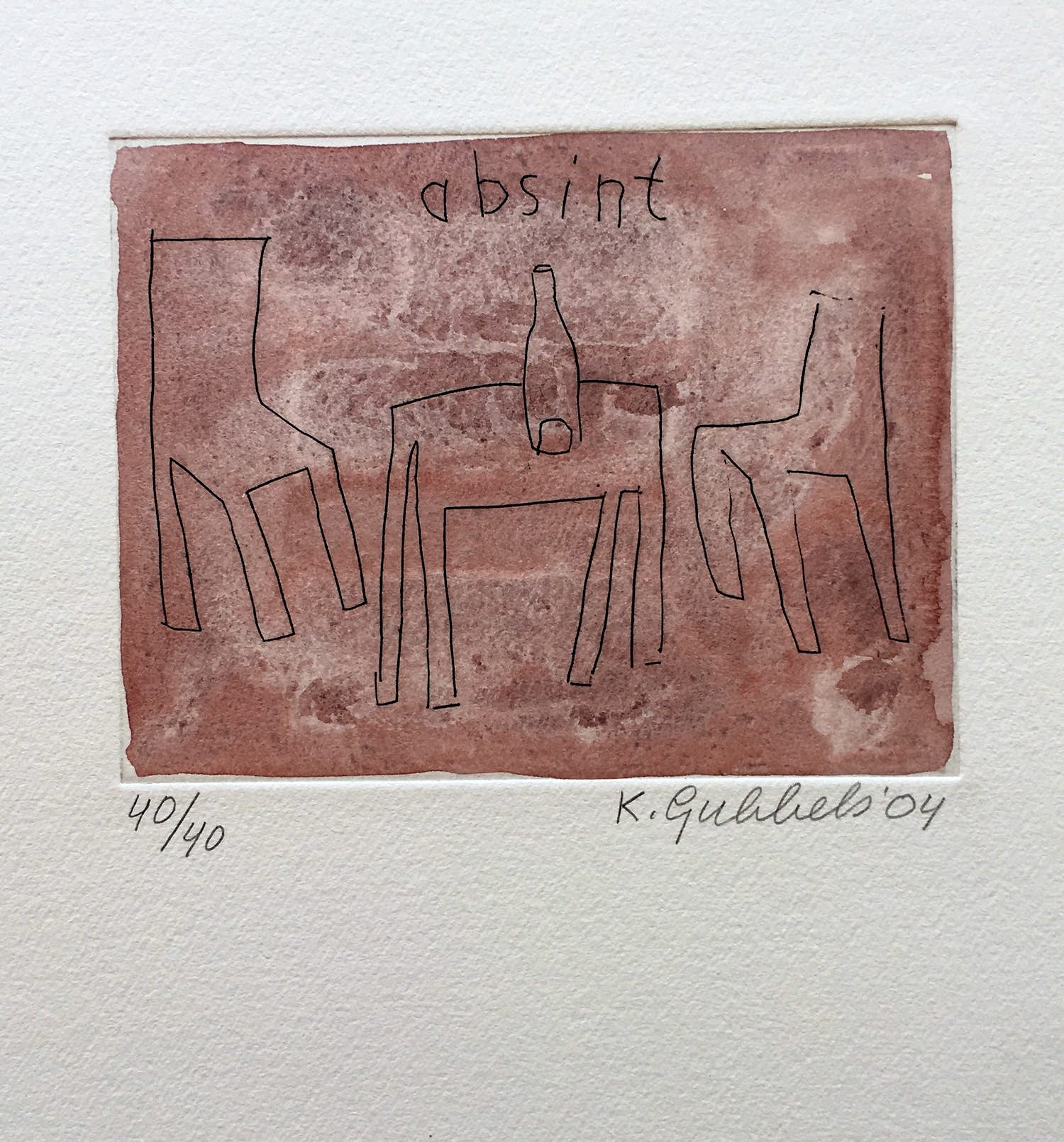 Klaas Gubbels - ets met aquarel ingekleurd - ‘Absint’ - 2004 kopen? Bied vanaf 245!