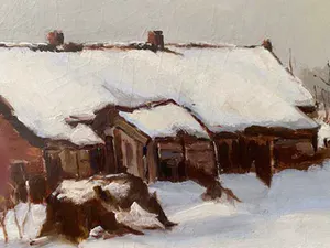 Niet of onleesbaar gesigneerd - boerderijtje in sneeuw kopen? Bied vanaf 1!