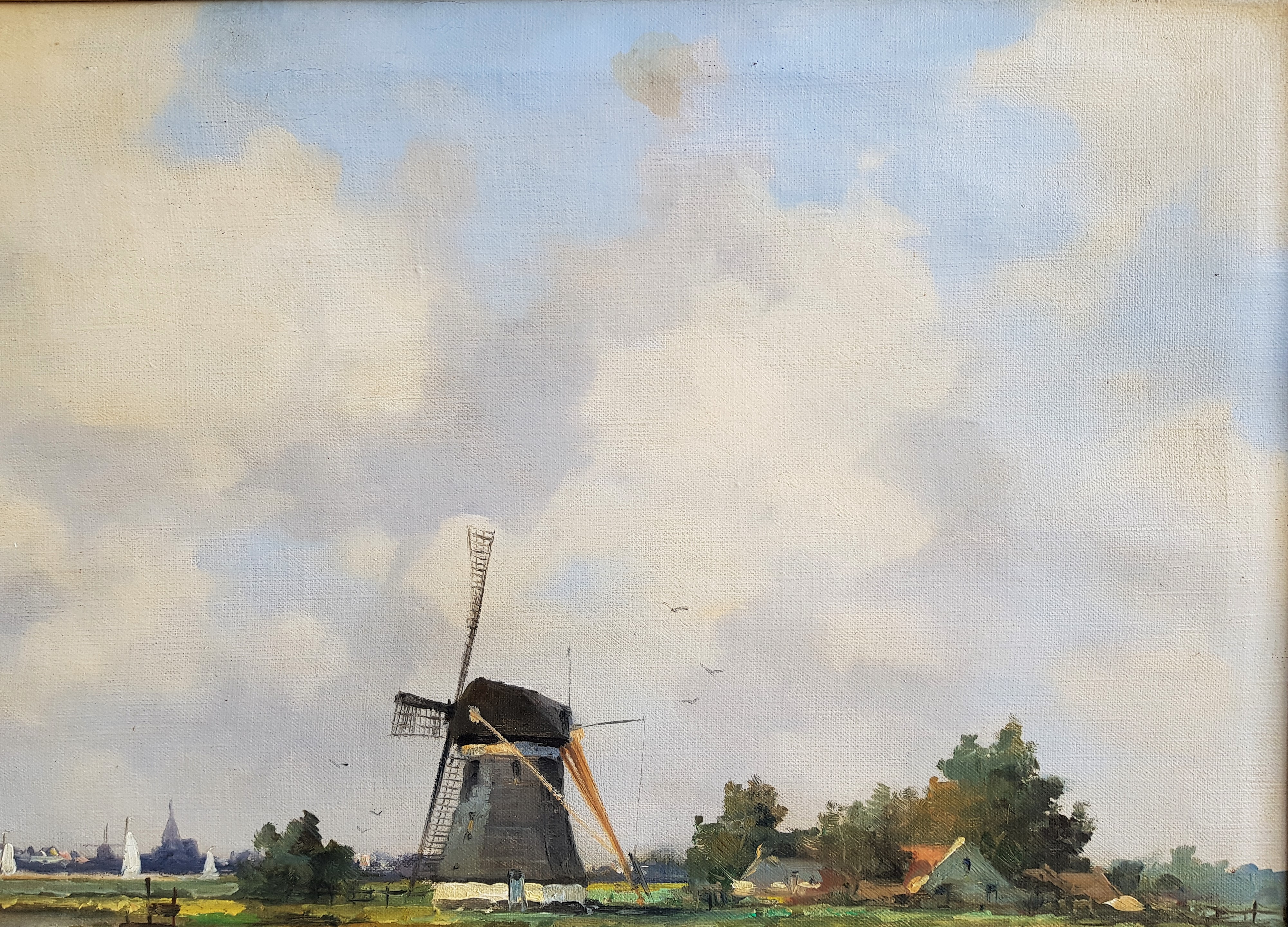 Marius de Jongere - Hollands polderlandschap met molen kopen? Bied vanaf 900!