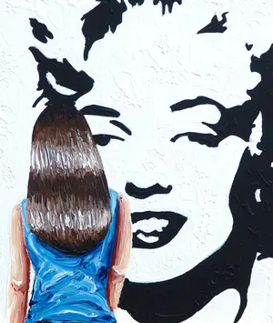 Gerard Boersma - Black & White Marilyn (Vrouw kijkend naar schilderij van Andy Warhol) kopen? Bied vanaf 75!