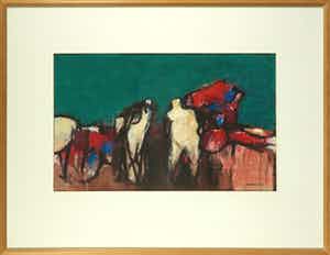 Niet of onleesbaar gesigneerd - Gemengde techniek op papier, Compositie met figuren - Ingelijst verkocht voor € 1!