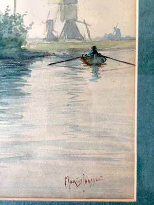 Marius Janssen - Landschap met Molen - Aquarel, Ingelijst kopen? Bied vanaf 55!