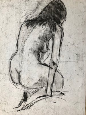 Ton Etman - zittend naakt in zwartkrijt kopen? Bied vanaf 1!