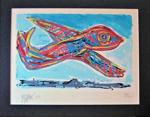 Karel Appel - Big Bird, stijlvol gelijst!! verkocht voor € 950!