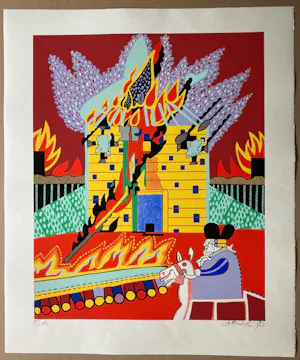 Simon Dittrich - Brennendes Haus - Große signierte Farbserigraphie e.a. Exemplar 1975 - Pop Art kopen? Bied vanaf 99!