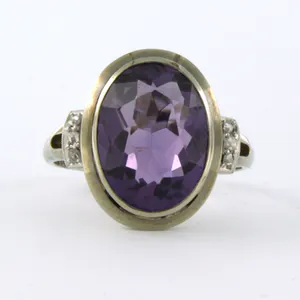 14k gouden ring bezet met amethist en roos diamanten tot. 0.05ct - rm 17.5(55) kopen? Bied vanaf 200!