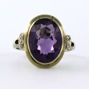 14k gouden ring bezet met amethist en roos diamanten tot. 0.05ct - rm 17.5(55) verkocht voor € 200!