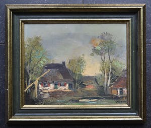 Niet of onleesbaar gesigneerd - Landschap met boerderijen - Olieverf op doek kopen? Bied vanaf 10!