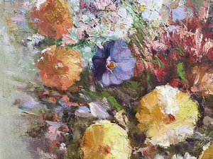 Eddy Samson - Uitbundig Bouquet in witte vaas. kopen? Bied vanaf 1!