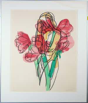 Anton Vrede - Zeefdruk, Boeket - Ingelijst verkocht voor € 35!