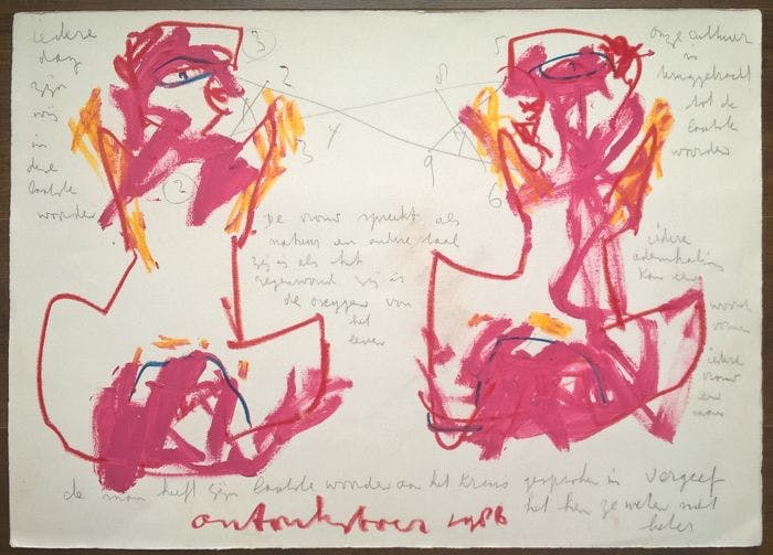 Anton Heyboer - Gemengde techniek. "2 Vrouwen torso's". verkocht voor € 150!