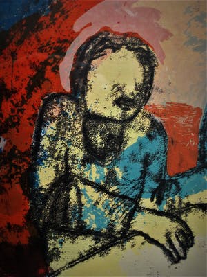 Sjer Jacobs - Karakteristiek expressionistische Zeefdruk "het Familiediner" gesigd. VANAF 1€ kopen? Bied vanaf 1!