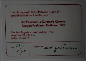Ad Petersen - Foto: Jean Tinguely and Wil Sandberg - 1982 kaufen? Bieten Sie von 100!