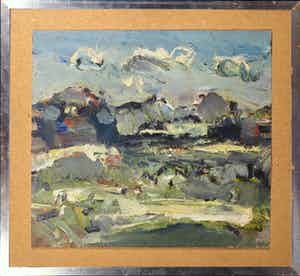 Fons de Kok - Olieverf op paneel, Landschap no. 5 - Ingelijst verkocht voor € 50!