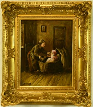 Leendert Verburgh - (1924) - Larense School - "Moeder en Kind " - Olieverf/Paneel - Sign. Lo. kopen? Bied vanaf 120!