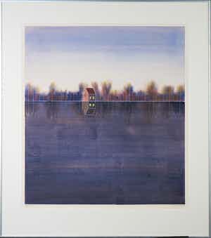 Willem de Vries - Aquarel, Weesp - Ingelijst verkocht voor € 50!