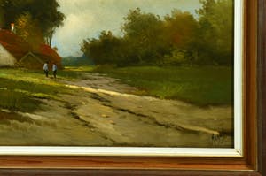 Niet of onleesbaar gesigneerd - Hollands Landschap - Boerderij aan Zandweg - Olieverf op paneel - Signatuur kopen? Bied vanaf 1!