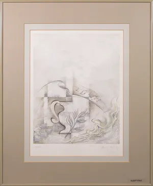 Heinz Voss - Kleurenets, Abstracte compositie - Ingelijst kopen? Bied vanaf 1!