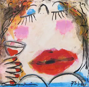 Gerdine Duijsens-Kroezen - Handbewerkte zeefdruk op aluminium frame, Botox and Champagne kopen? Bied vanaf 1!