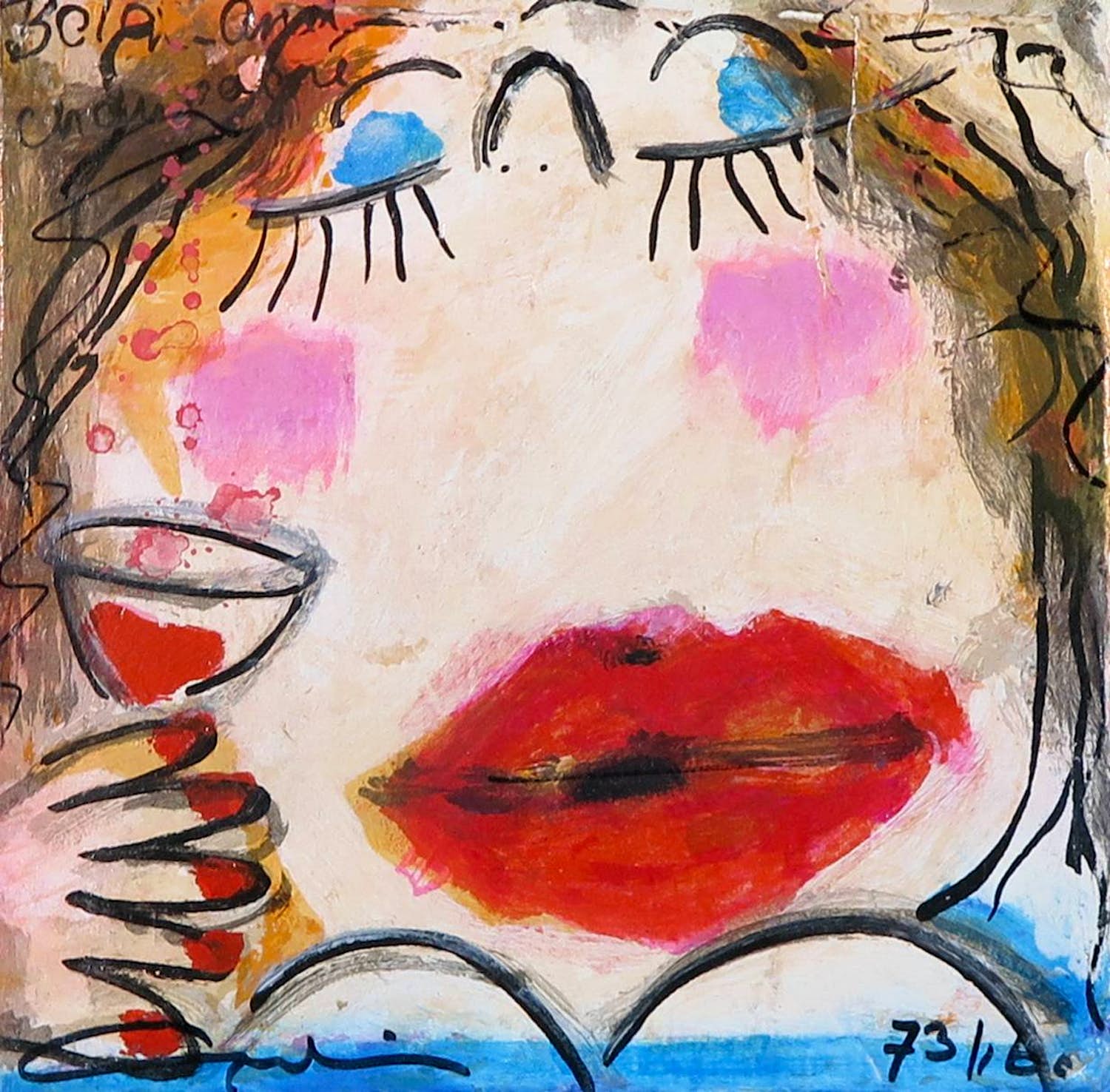 Gerdine Duijsens-Kroezen - Handbewerkte zeefdruk op aluminium frame, Botox and Champagne kopen? Bied vanaf 1!