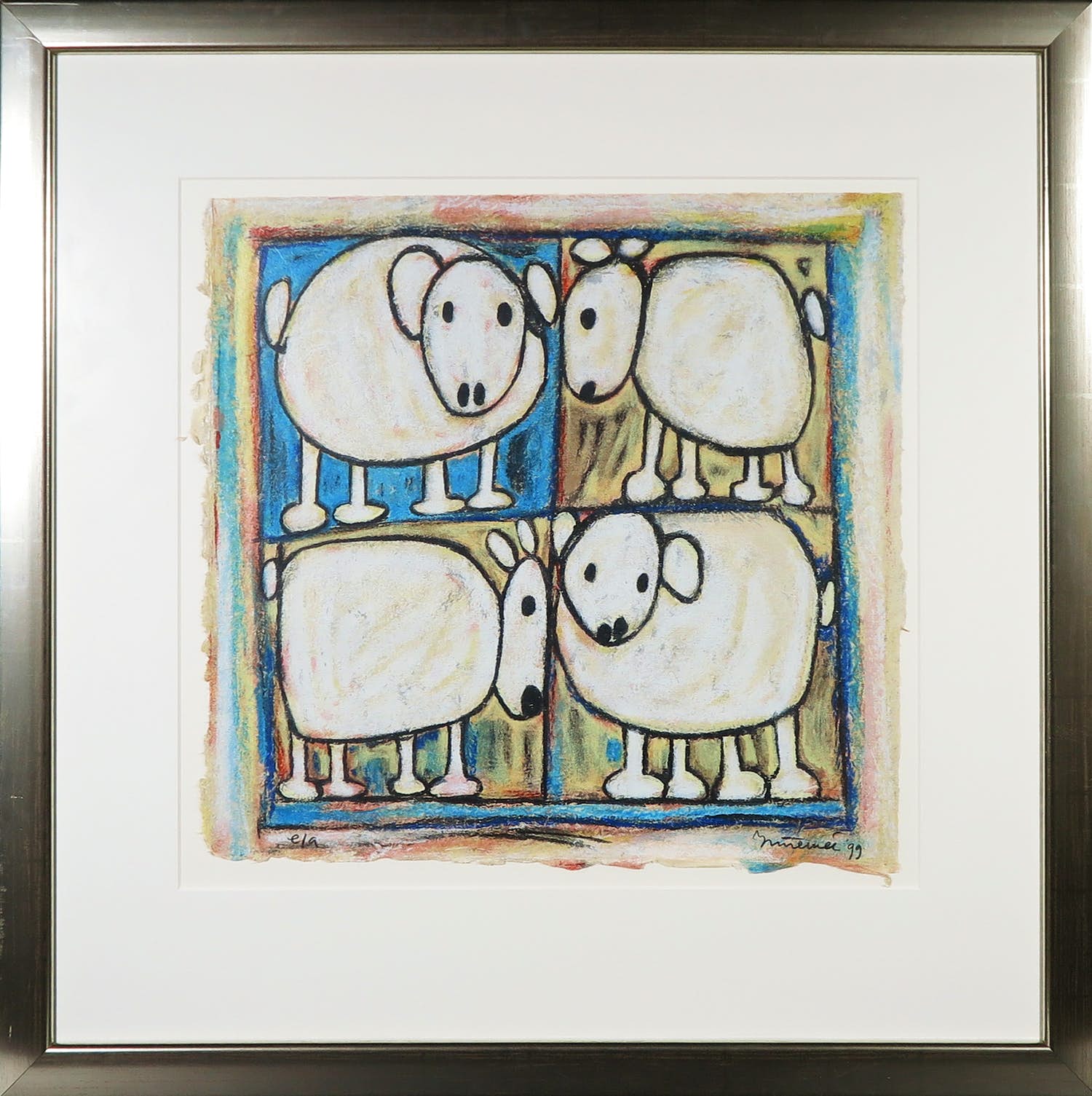 Hans Innemee - Zeefdruk, Schapenkwartet - Ingelijst verkocht voor € 150!