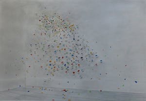 Ellis Tertoolen - tekening: interieur met stippen - 1979 kopen? Bied vanaf 249!