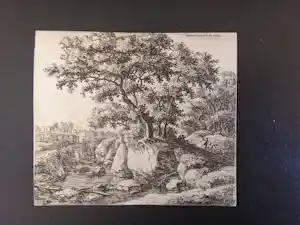 Anthonie Waterloo - Landschap met dorp en man met ezel. verkauft für € 25!