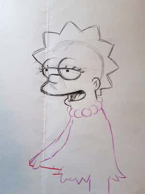 Matt Groening - originele productie tekening, The Simpsons, Lisa, ingelijst verkocht voor € 70!