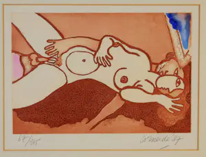 Corneille - Ingelijste kleuren ets: liggend paar - 1987 kopen? Bied vanaf 225!