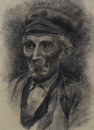 Wim Steijn - Houtskool, Portret man - Ingelijst kopen? Bied vanaf 60!