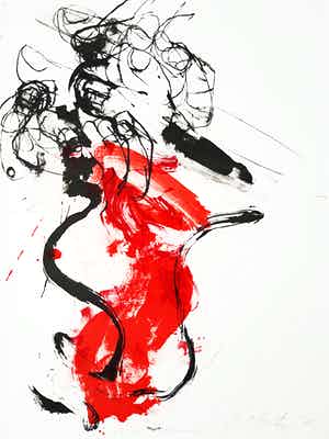 Ger Lataster - Compositie in rood en zwart, litho verkocht voor € 75!