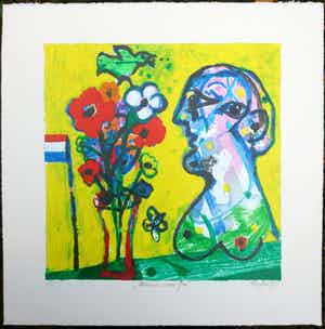 Hans Truijen - Bloemen voor Gea - kleurrijke zeefdruk - oplage h.c. verkocht voor € 35!