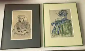 Vincent van Gogh - Lot van 2 ingelijste werken: "De Violist" en "Portret van een boerin" vendu pour 100€ !
