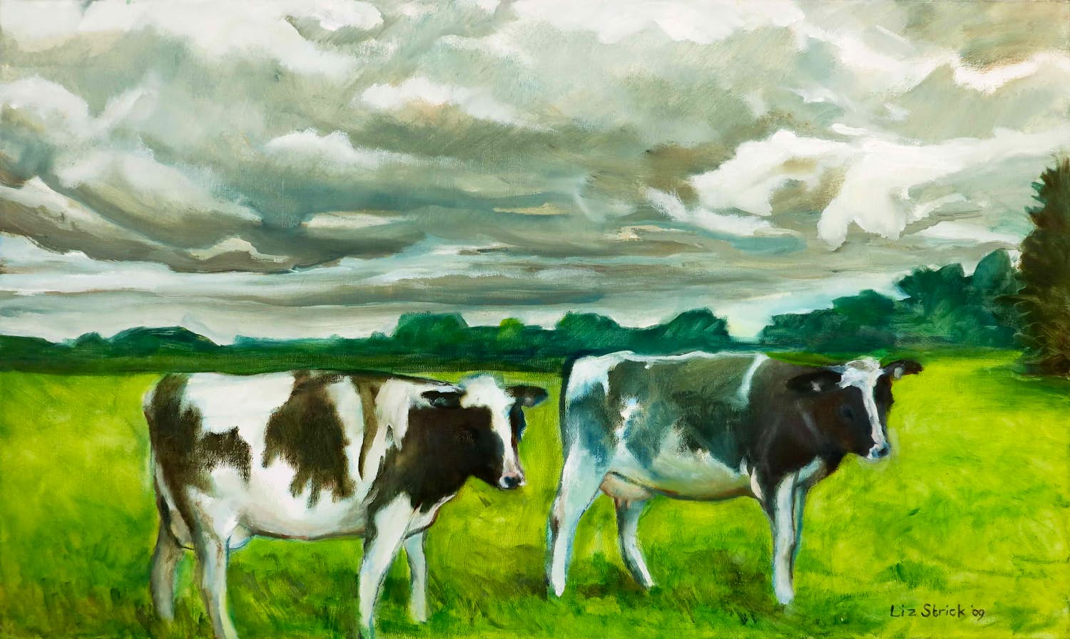 Liz Strick - Olieverf op doek, Two cows kopen? Bied vanaf 1!