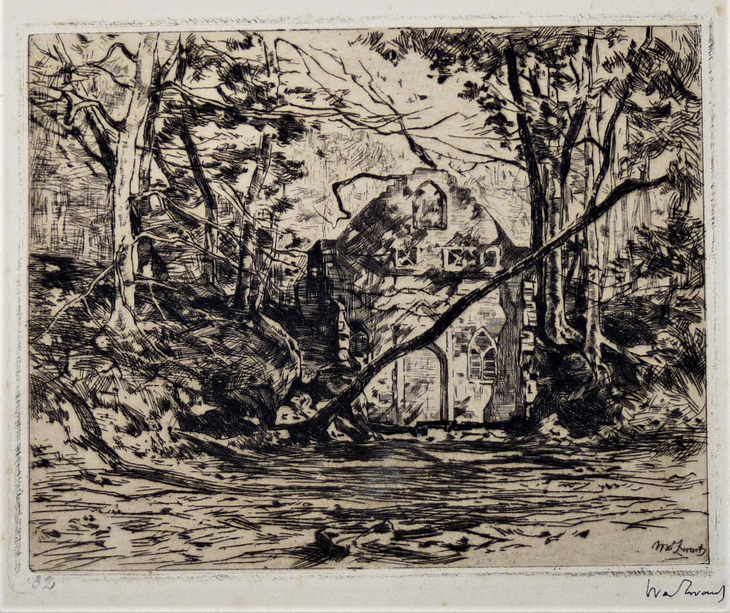 Willem de Zwart - Ruïne met ontwortelde boom (Lage Vuursche?) kopen? Bied vanaf 29!