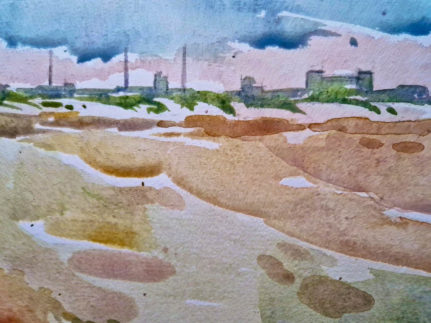 Tilly Krone - Omstreeks 1970 impressionistisch geschilderde Aquarel "Hoogovens" gesigneerd verkocht voor € 46!