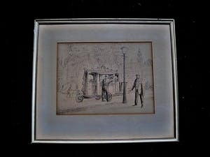 Niet of onleesbaar gesigneerd - Leuke oude tekening "Orgelman op Noordermarkt Amsterdam" gesigneerd kopen? Bied vanaf 1!