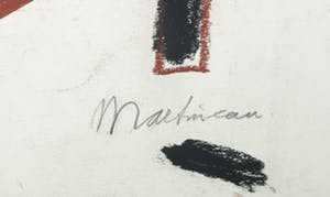 Anton Martineau - Krijttekening, Vrouw met pluimenhoed wenkt een donker dier (Groot) kopen? Bied vanaf 70!