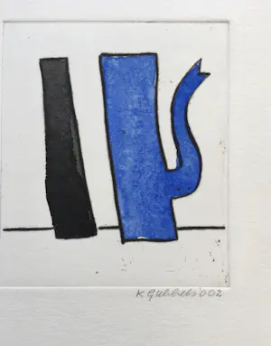 Klaas Gubbels - ets met aquarel ingekleurd - ‘Blauwe kan met object ‘ - 2002 kopen? Bied vanaf 245!