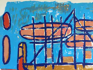 Meertje Kaal - Odysseusboot II | kleuren zeefdruk (13/75) - ingelijst kopen? Bied vanaf 35!