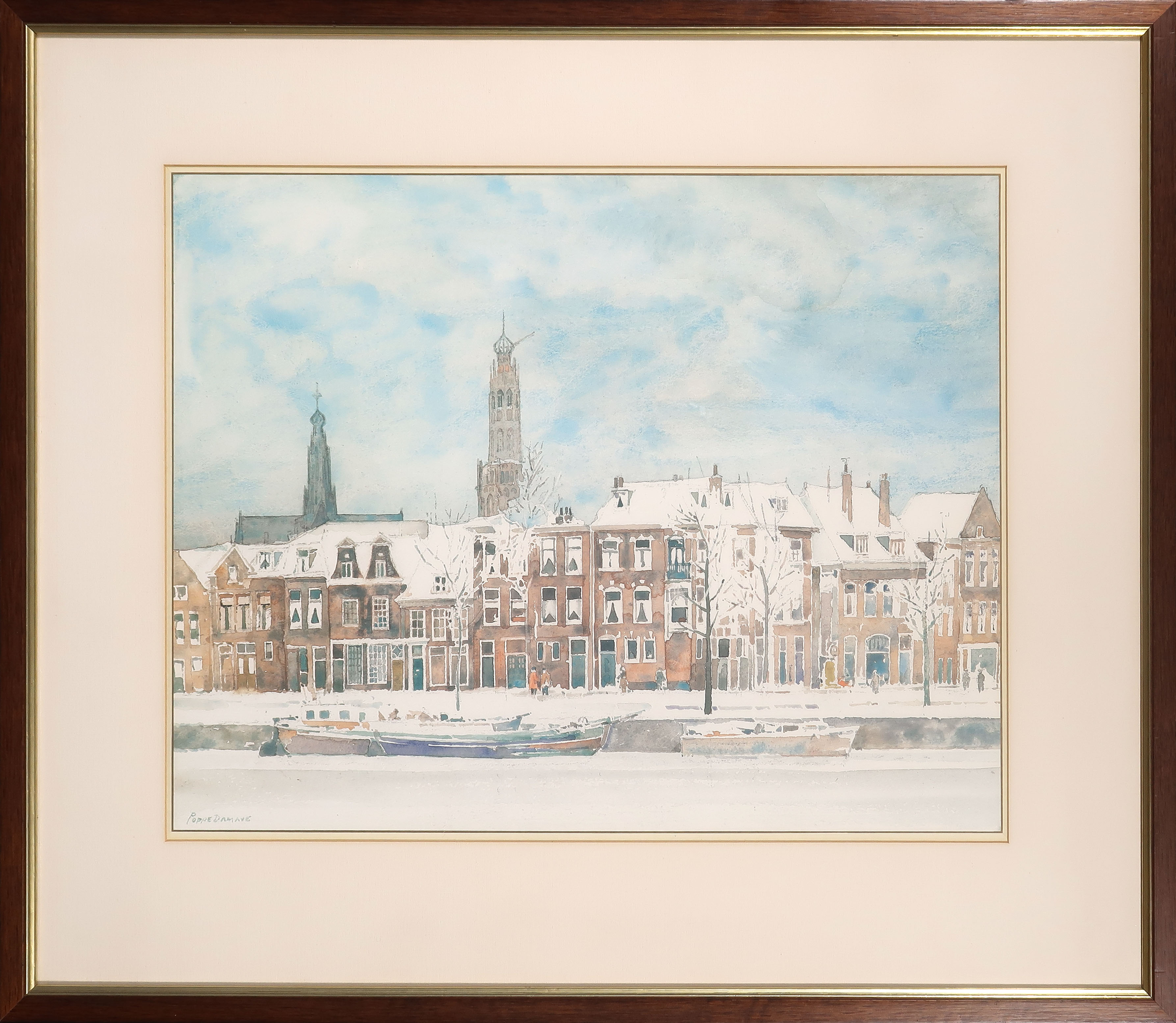 Poppe Damave - Aquarel, Het Spaarne - Ingelijst verkocht voor € 65!