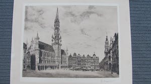 Niet of onleesbaar gesigneerd - stadsgezicht Brussel - E. Constant ? kopen? Bied vanaf 1!