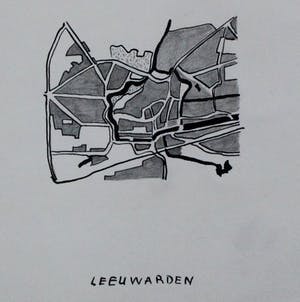 Eugene Brands - Oost-Indische inkt en potlood op papier: Leeuwarden - 1971 kopen? Bied vanaf 295!