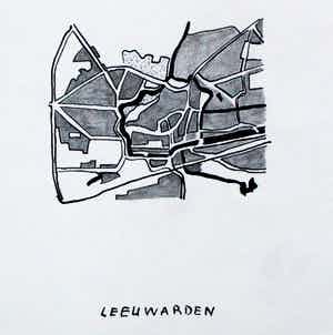 Eugene Brands - Oost-Indische inkt en potlood op papier: Leeuwarden - 1971 verkocht voor € 295!