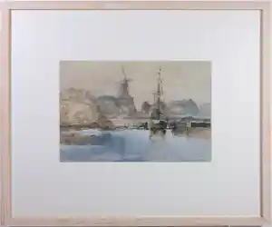 Jose Calsina - Aquarel, In het zicht van de haven - Ingelijst kaufen? Bieten Sie von 30!