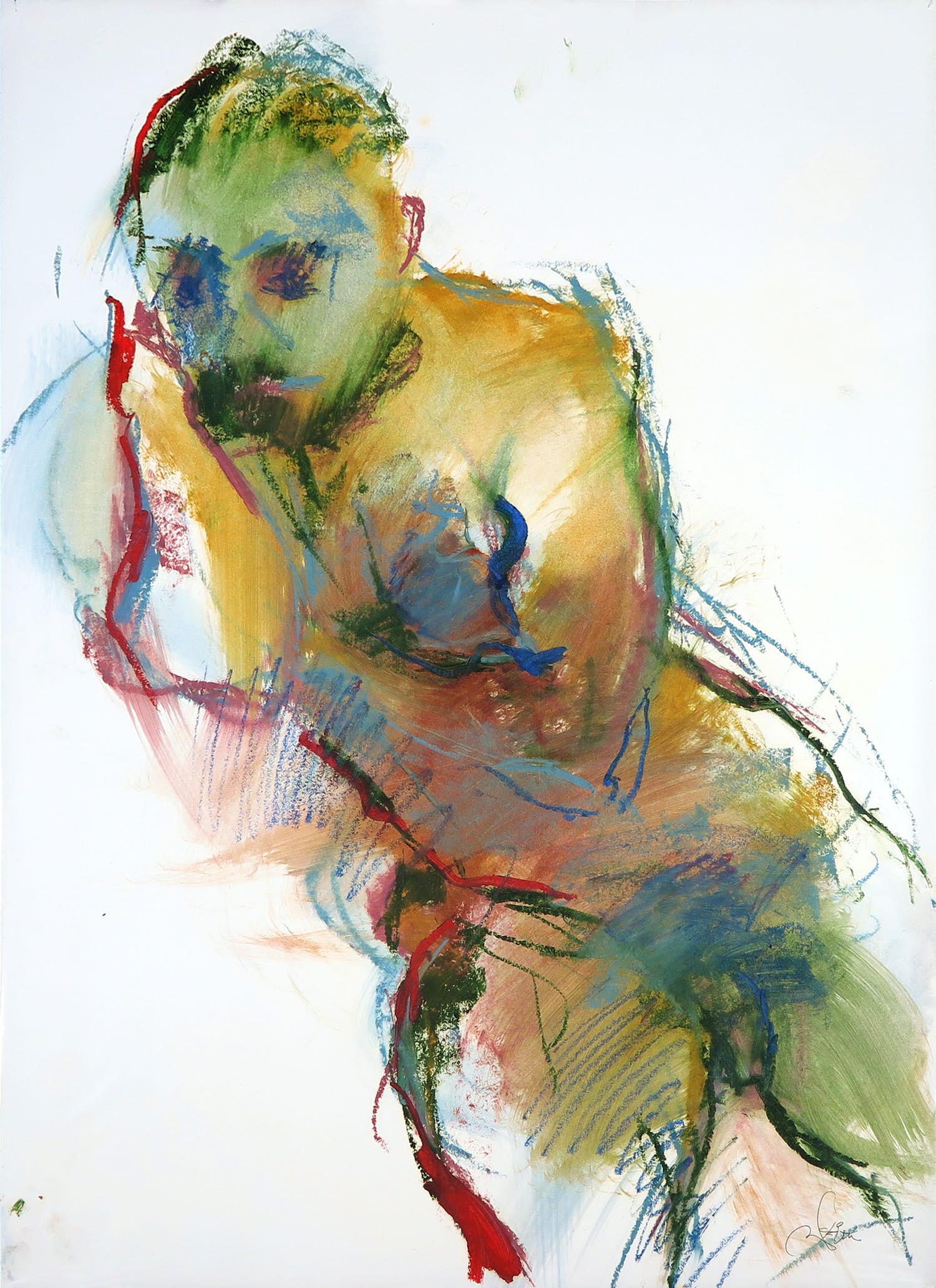 Franscz Witte - Gemengde techniek op papier, Mannelijk naakt kopen? Bied vanaf 1!