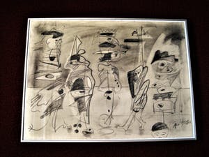 Arie van Selm - 1985 Galerie d’Eendt Amsterdam - Grote Abstract Figuratieve Tekening - gesigd. kopen? Bied vanaf 10!