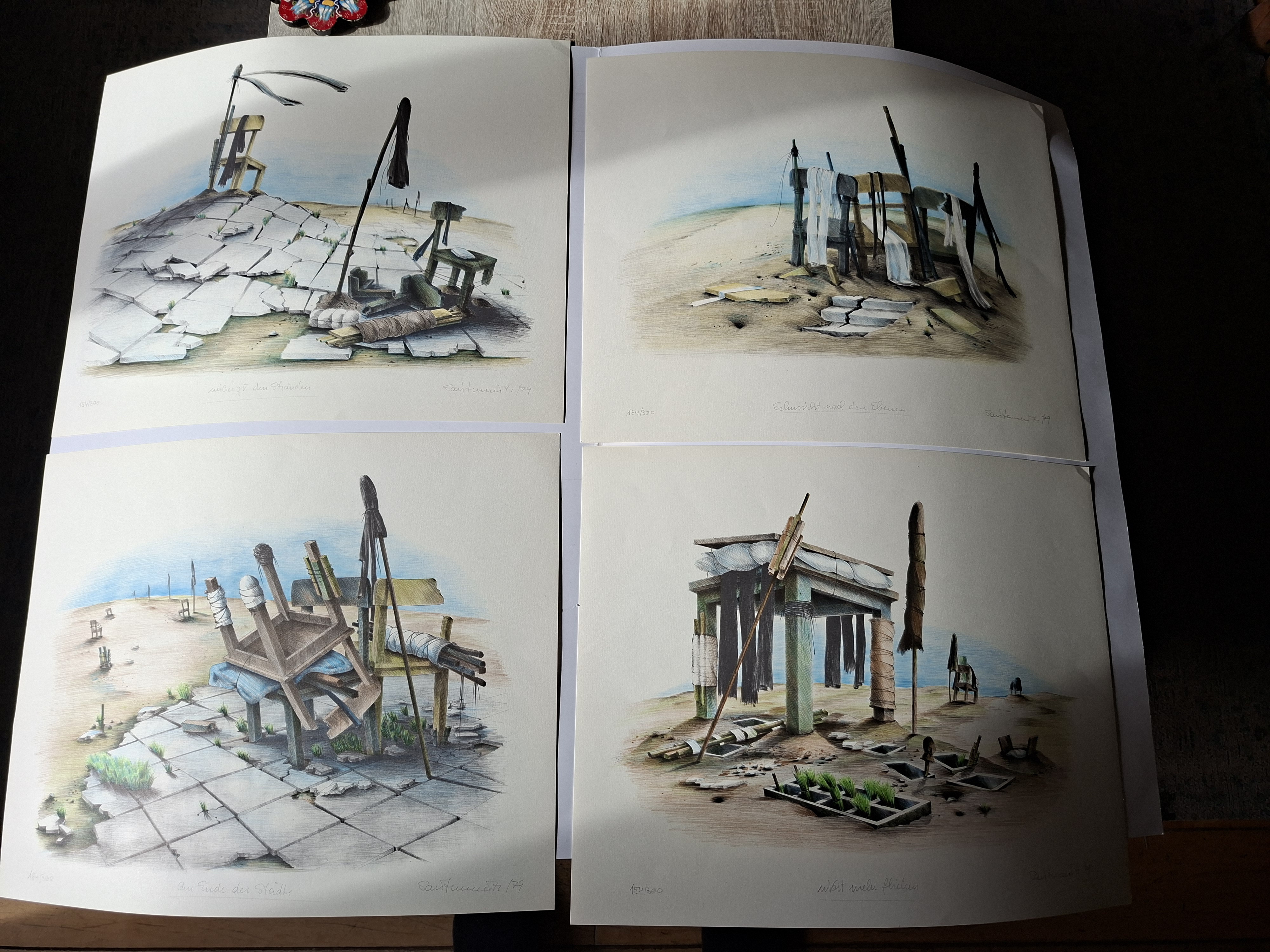 Renate Sautermeister - 4 Litho's , Stoelen buiten I, II, III, VI, uit 1979, kaufen? Bieten Sie von 40!