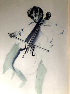 Henk Fonville - Bassist - Aquarel, Ingelijst kopen? Bied vanaf 90!