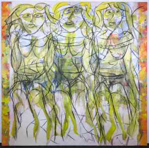 Angelos Tassopoulos - Olieverf op doek, Compositie met drie figuren - Zeer groot kopen? Bied vanaf 400!